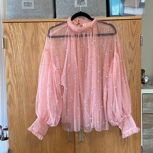 NWT Joy & Ash size 1X pink tulle pearl statement top